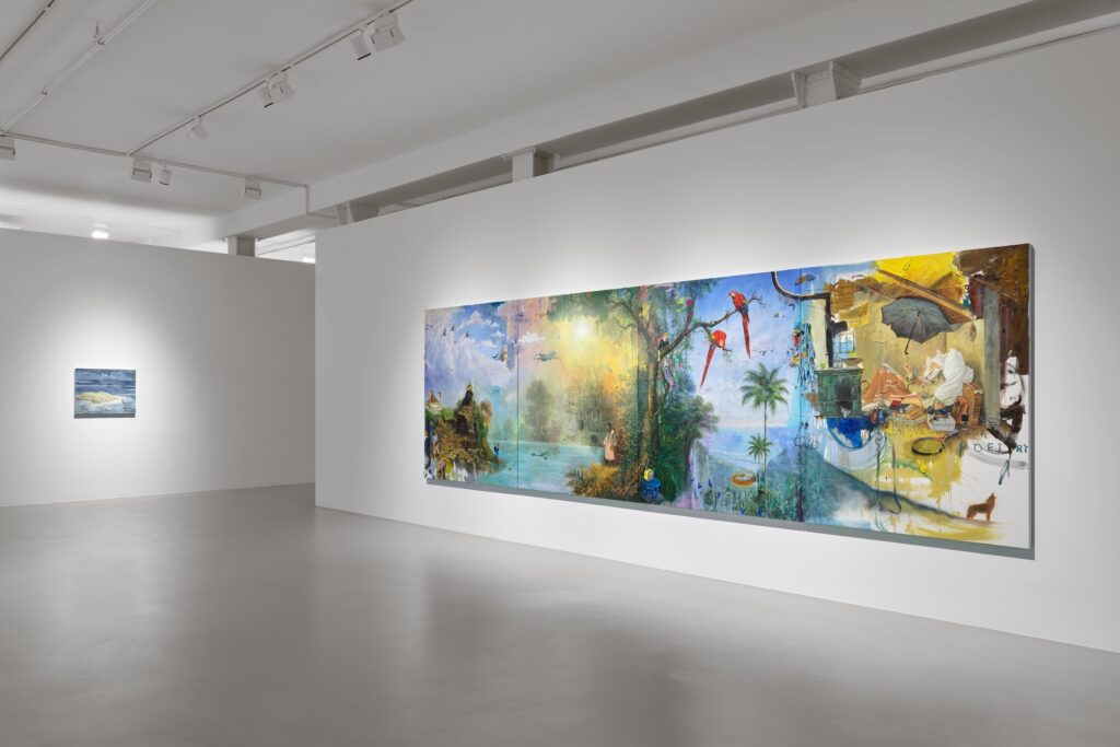 Ausstellungsansicht von Friedrich Kunath "One Day I’ll Follow The Byrds (Tutto Pasta)" in der Galerie Max Hetzler Berlin.