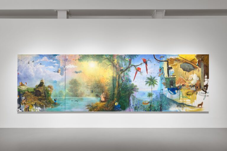 Ausstellungsansicht von Friedrich Kunath "One Day I’ll Follow The Byrds (Tutto Pasta)" in der Galerie Max Hetzler Berlin.